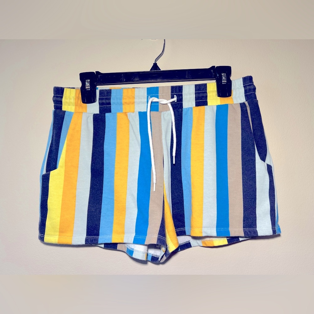 Material Girl Striped Multicolor Short Shorts Women L Stretch Lightweight Summer